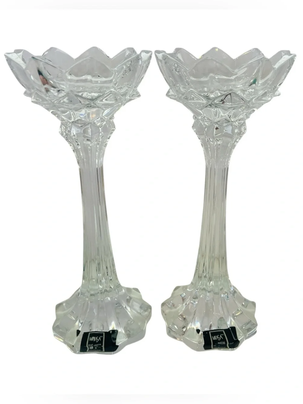 Mikasa Clear Crystal Royal Crown Candle Slovenia Holders -Pair